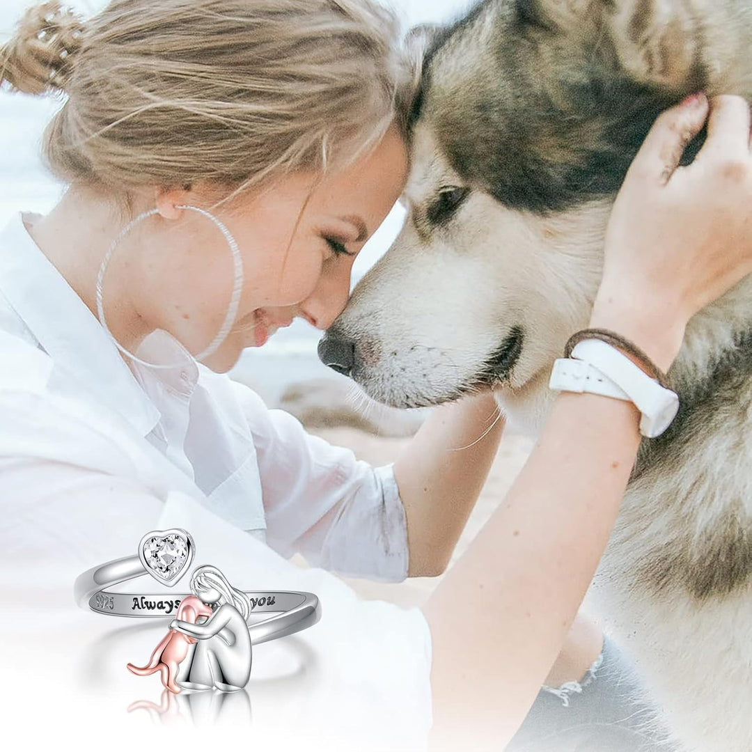 Dog Ring in Sterling Silver and White Zirconia – Adjustable Ring
