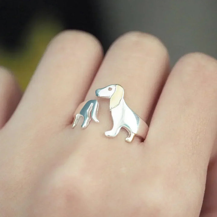 Adjustable Dachshund Ring – Handmade Animal Jewelry Ring for Women
