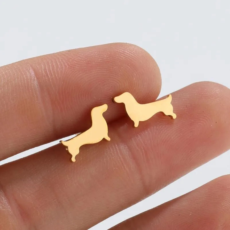 Dachshund Stud Earrings – Minimalist Dog Earrings Made of Metal