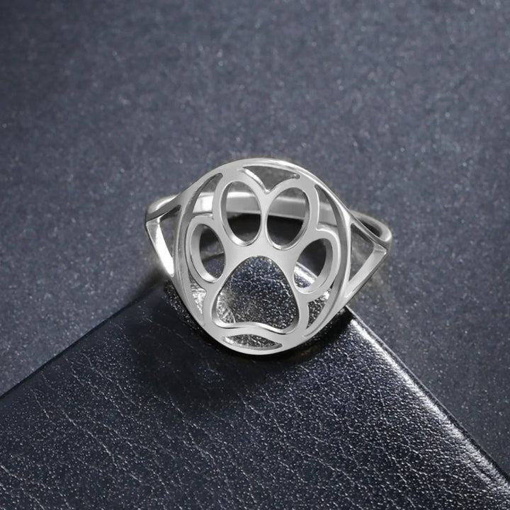 Delicate Paw Ring – Open Stainless Steel Ring with Animal Motif