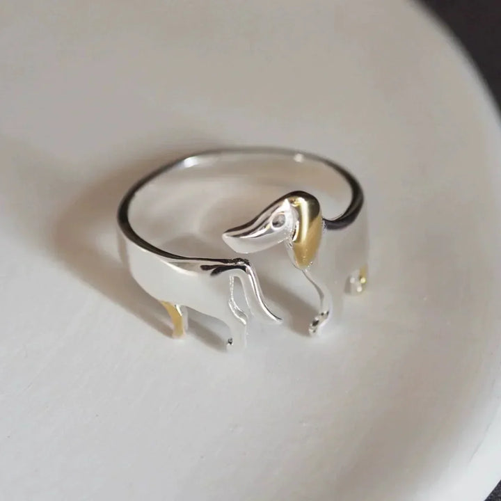 Adjustable Dachshund Ring – Handmade Animal Jewelry Ring for Women