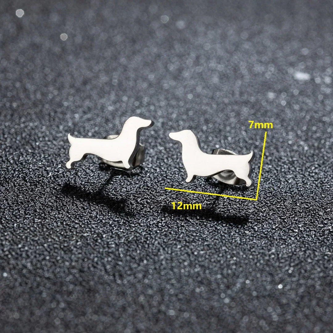 Dachshund Stud Earrings – Minimalist Dog Earrings Made of Metal